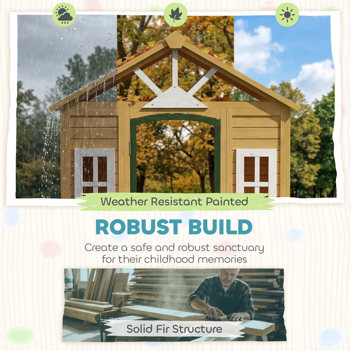 Outdoor Kids Playhouse, Wooden Wendy House with Door, 3 Windows, 2 Flo