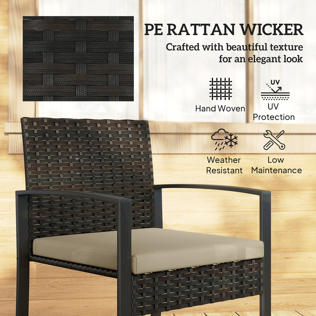 Rattan Bistro Set, 3 Piece Garden Furniture Set with Glass Top Table a