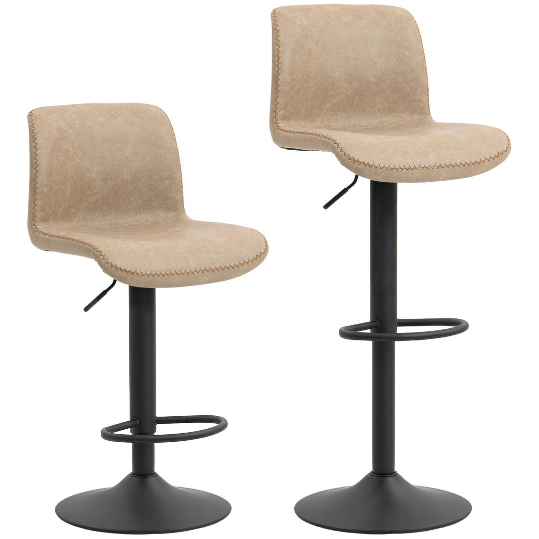 MCL Bar Stools Set of 2, PU Leather Barstools with Backrest and Footrest for Kitchen, Counter, Breakfast Bar, Light Brown