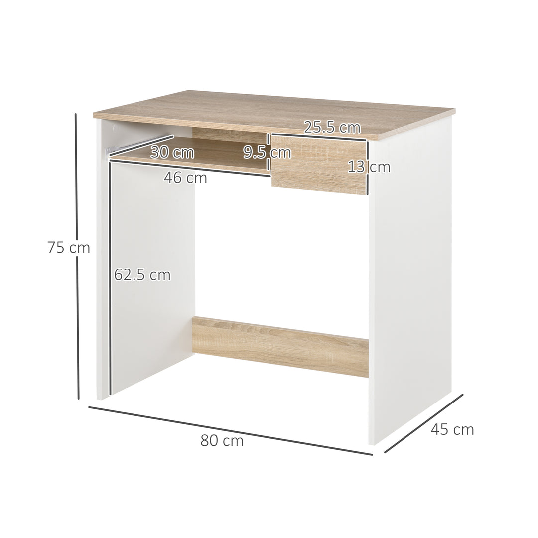 80cm Compact Computer Desk with Keyboard Tray, Home Office Desk with Drawer for Bedroom Study, Oak