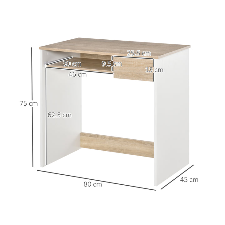 80cm Compact Computer Desk with Keyboard Tray, Home Office Desk with Drawer for Bedroom Study, Oak