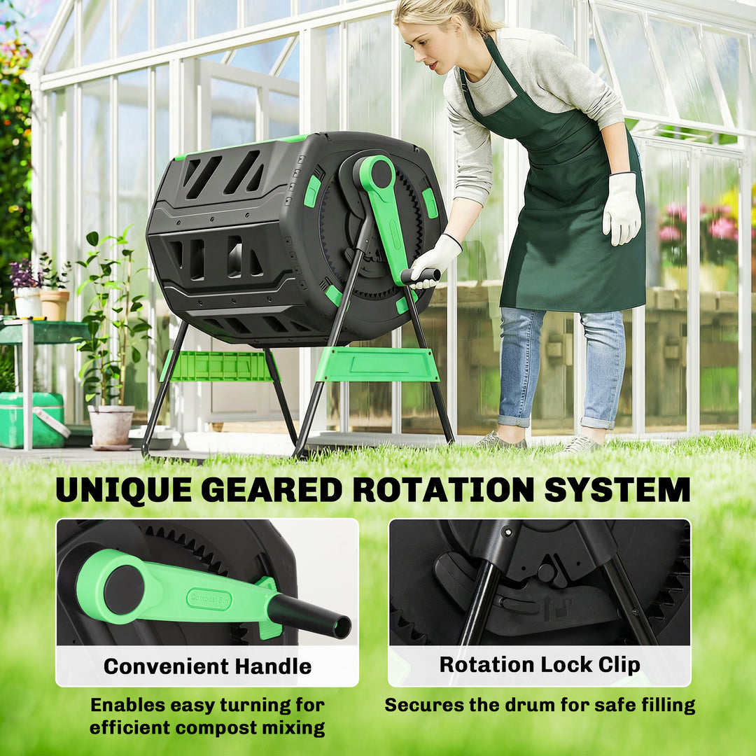 Garden Compost Bin, 200L Dual Chamber Tumbling Composter with Adjustab