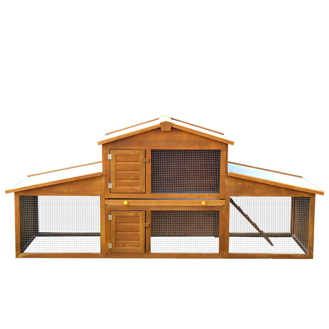 PawHut Small Animal Deluxe XXL Fir Wood 2-Tier Hutch Natural Wood Tone