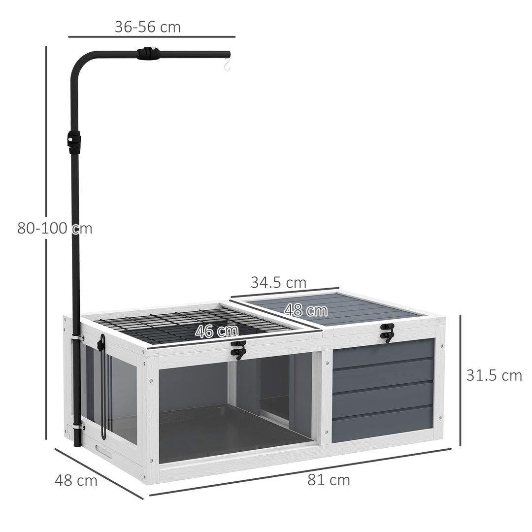Tortoise Table with Adjustable Lamp Holder, Wooden Tortoise House w/ Openable Lids, Pull-Out Trays - Grey