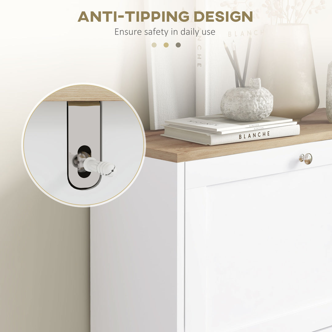 Two Flip Drawer Shoe Cabinet - White