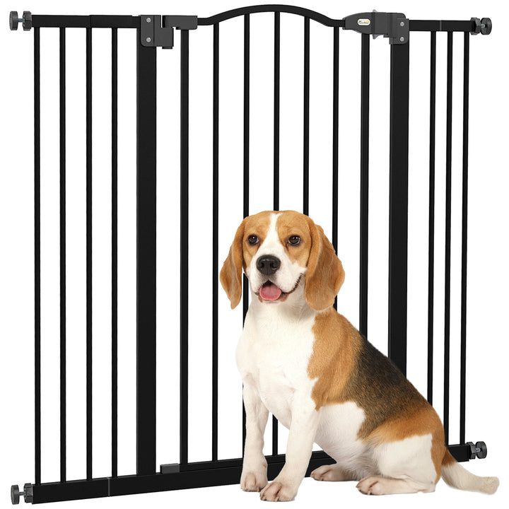 PawHut Dog Gate Baby Gates for Dogs Pet Gate with Metal Adjustable Frame & Double Locking System, 74-100Wcm, Black | Aosom UK