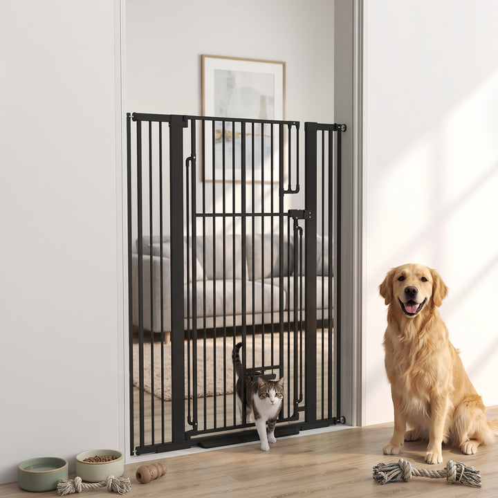135cm Extra Tall Dog Gate with Cat Door, Fits Openings 81-108 cm Press