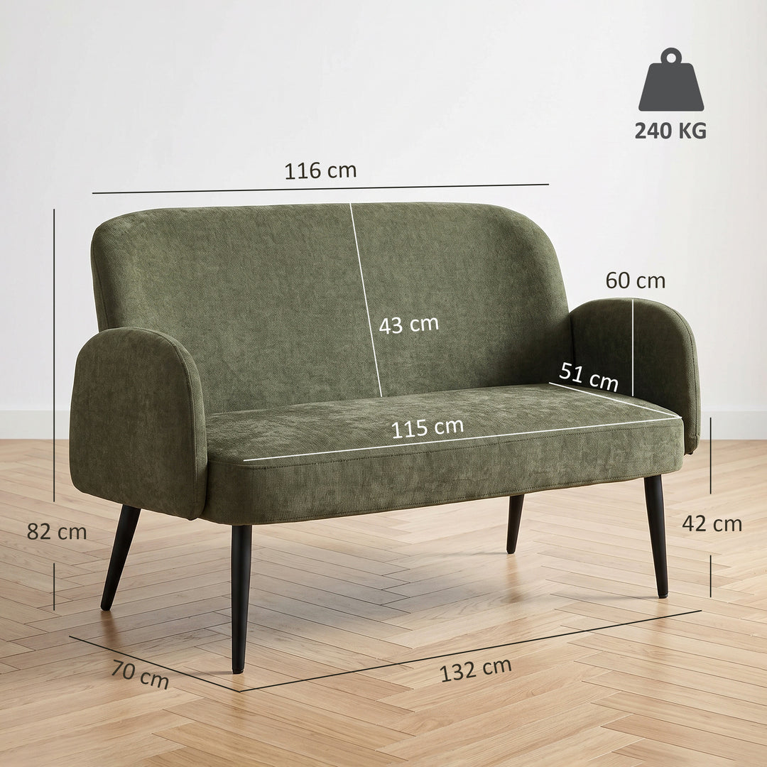 132cm 2 Seater Sofa, Velvet Comfy Small Sofa Couch with Wide Seat - view 3