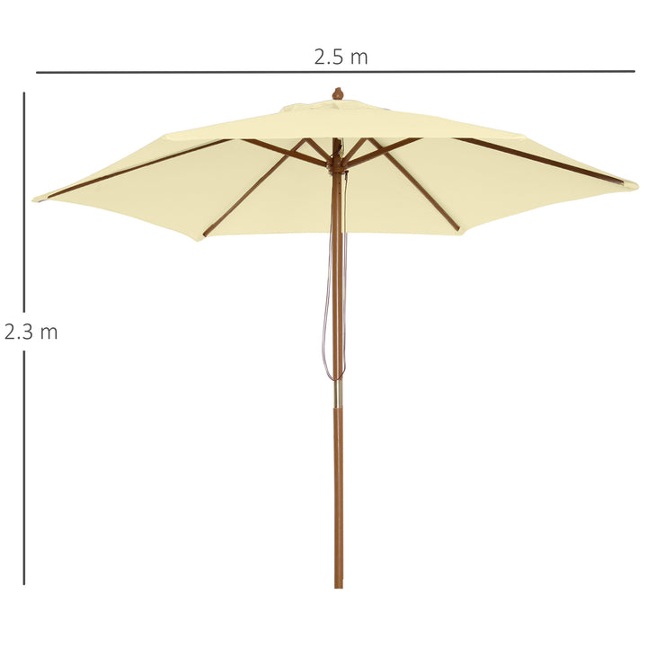 2.5m Wood Garden Parasol Sun Shade Patio Outdoor Wooden Umbrella Canopy, Table Market Umbrella with Vent, 38mm Pole, Rope Pulley Mechanism, Cream White