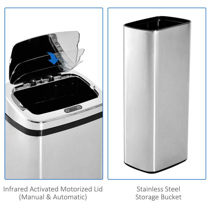 HOMCOM 50L Infrared Touchless Automatic Motion Sensor Dustbin Stainless Steel Trash Can Home Office | Aosom UK