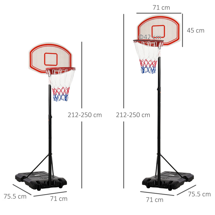 HOMCOM Adjustable Portable Basketball Stand, 175-215cm, with Sturdy Rim, Large Wheels, Stable Base, Net, Free Standing | Aosom UK