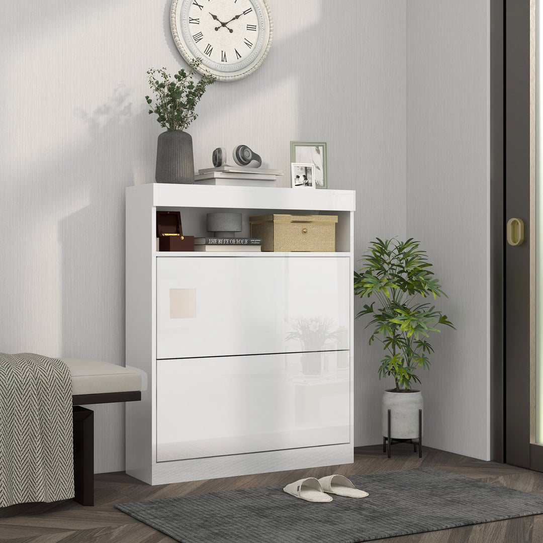 16 Shoe Pair Storage Cabinet, with Flip Doors - High Gloss