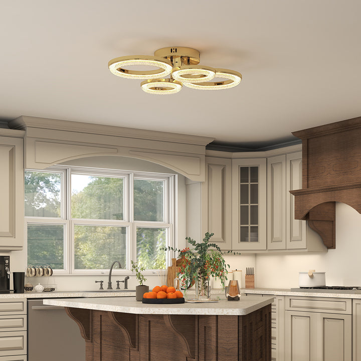 MCL LED Ceiling Light, Modern 4 Rings Ceiling Lamp with Wall Switch Control, 40W 4350lm Flush Mount Ceiling Light with 3500K/4500K/6000K Colour Temperatures for Living Room, Bedroom, Gold Tone