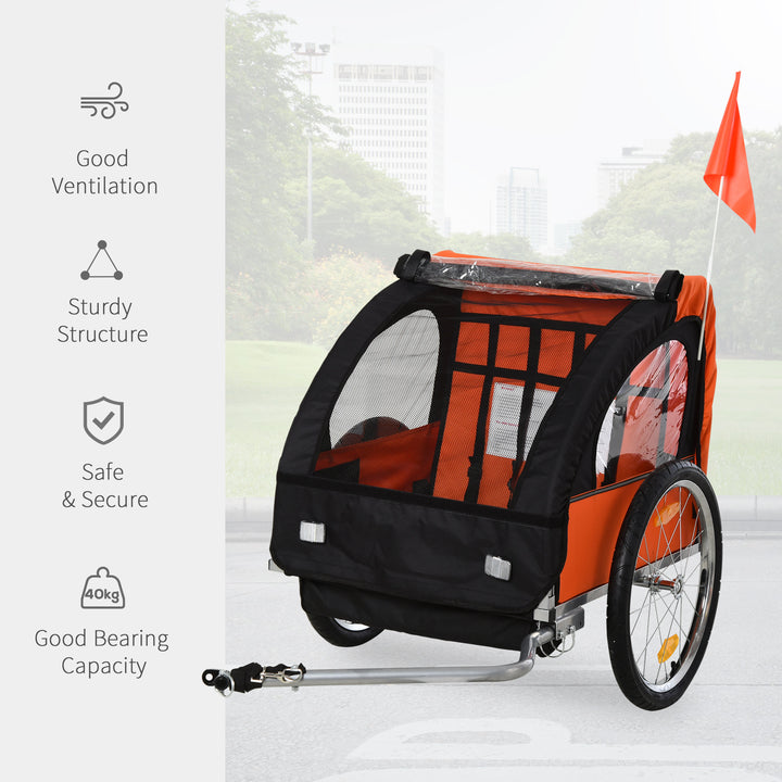 MCL 2 Seat Bike Trailer Bicycle wagon for Kids Child Steel Frame Safety Harness Seat Carrier Orange Black 130 x 76 x 88 cm