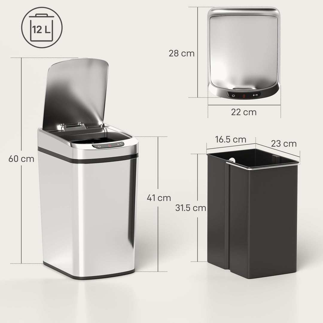 12L Sensor Bin, Automatic Touchless Motion Sensor Kitchen Bin with Fingerprint Resistant Stainless Steel