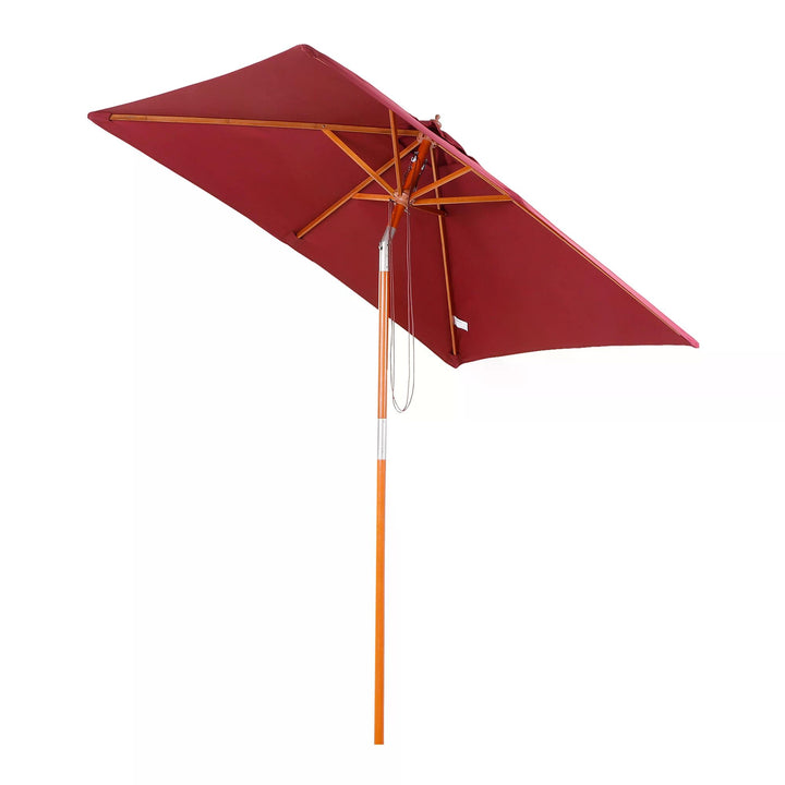 Outsunny 2 x 1.5m Patio Garden Parasol Sun Umbrella Sunshade Canopy Outdoor Backyard Furniture Fir Wooden Pole 6 Ribs Tilt Mechanism