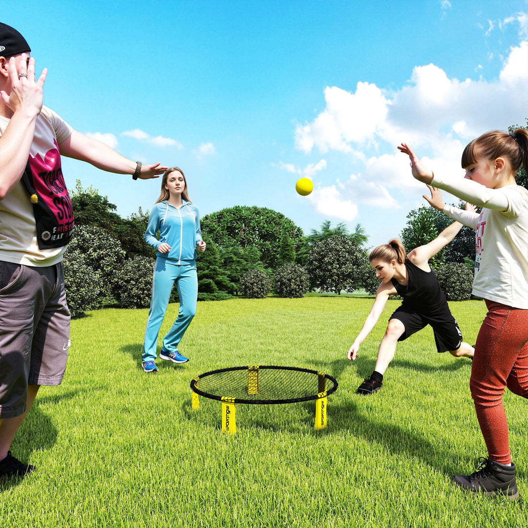 MCL Spike Ball Set, Mini Beach Games Set with Net, 3 Balls and Ball Pump, Portable with Carrying Bag for Outdoor Team Sports, Yellow