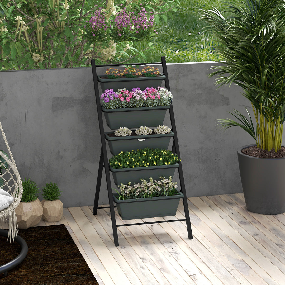 Outsunny Vertical Veggie Villa: 5-Tier Raised Planter for Outdoor Herbs & Blooms, Grey | Aosom UK