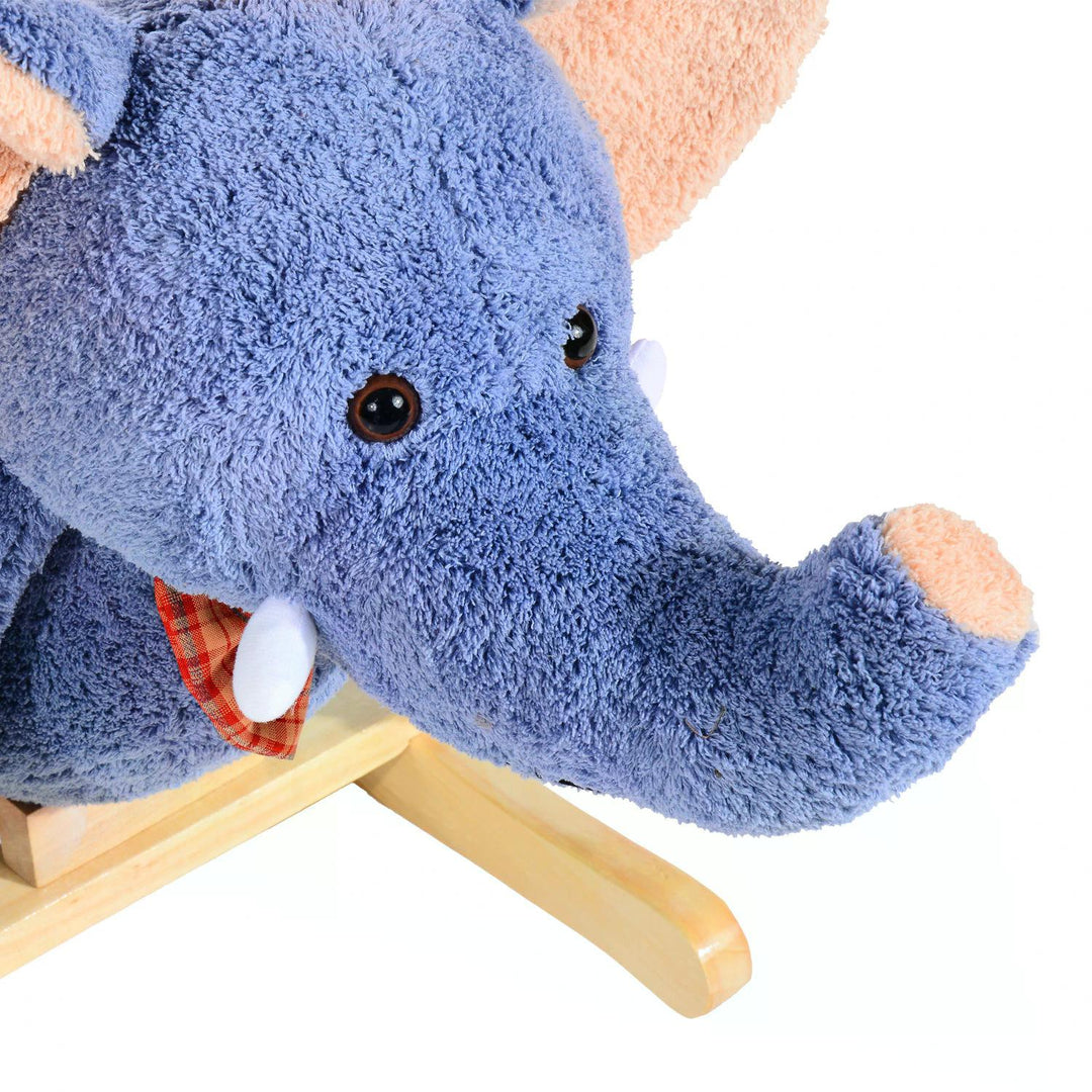 HOMCOM Children Kids Rocking Horse Toys Plush Elephant Rocker Seat with Sound Toddler Baby Gift Blue | Aosom UK