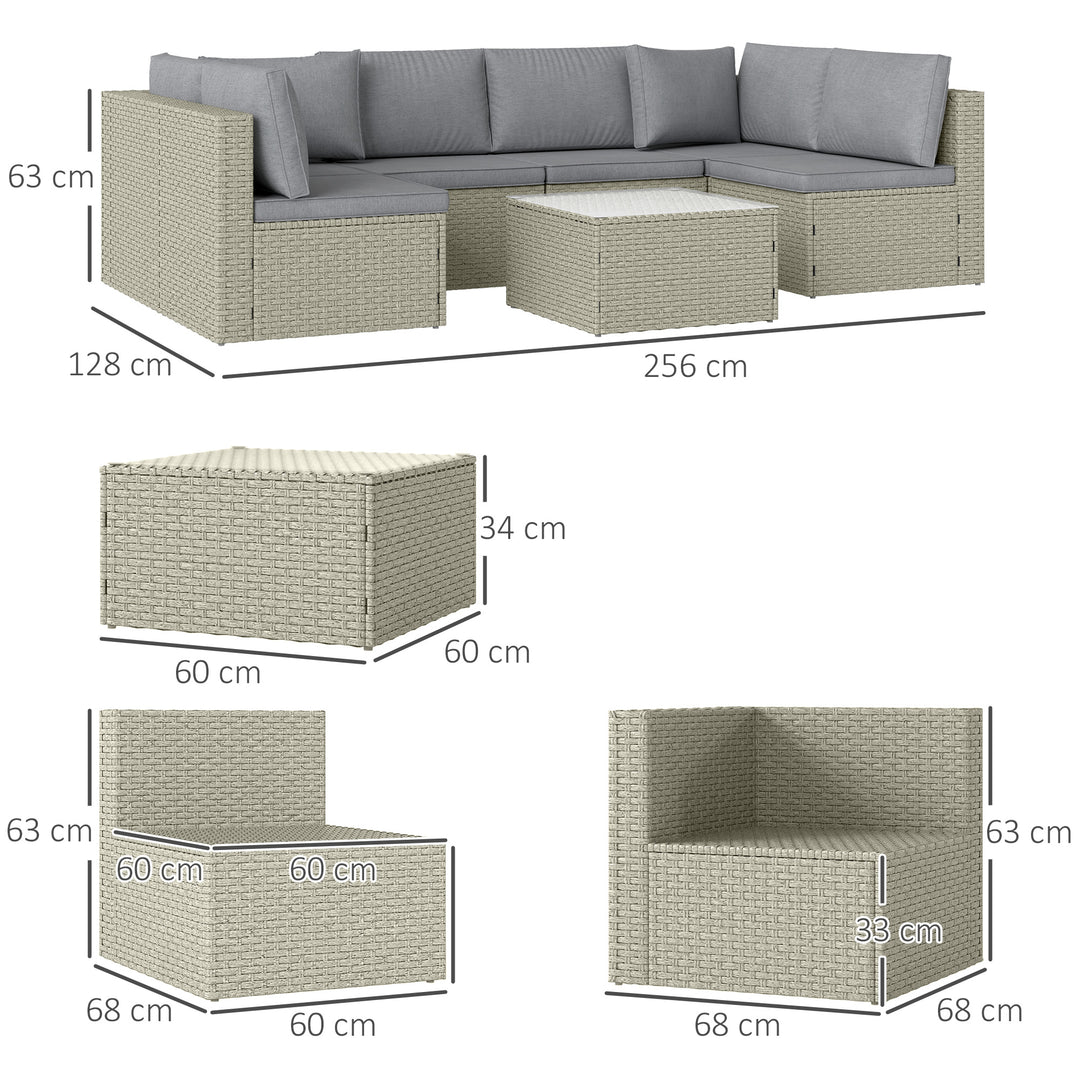 Seven-Piece Modular Rattan Set - Light Brown