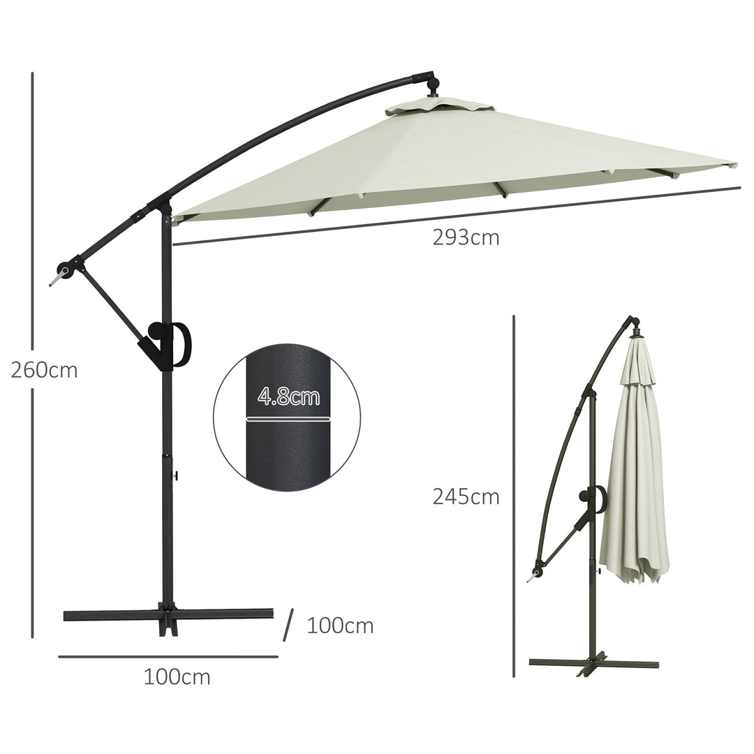 3(m) Offset Cantilever Parasol Umbrella, with Cross Base - Cream