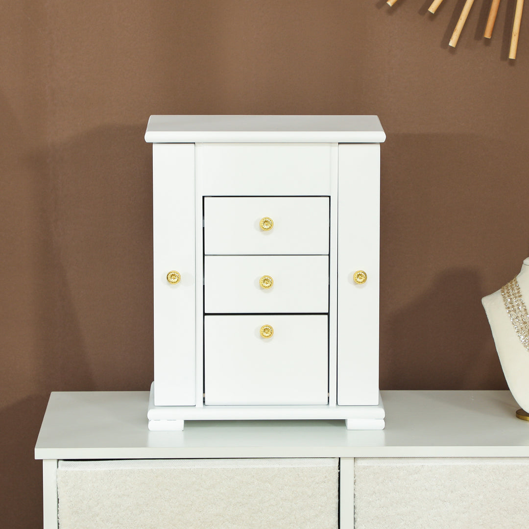 4-Tier Jewellery Box with Mirror and 2 Drawers - White