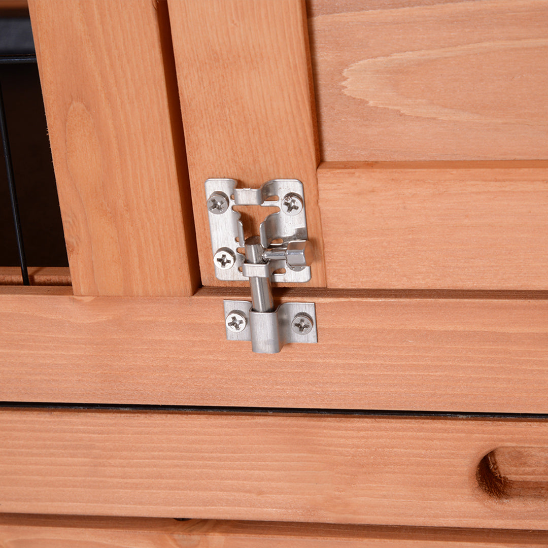 MCL Rabbit Hutch Outdoor Guinea Pig Hutch Bunny Cage with No-Leak Trays, Divider, 136 x 50 x 93cm, Orange