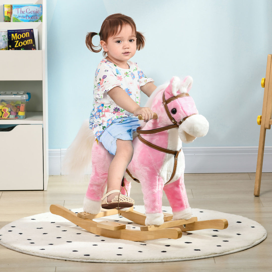 HOMCOM Wooden Rocking Horse with Music, Sound, Saddle for 3-6 Years | Aosom UK