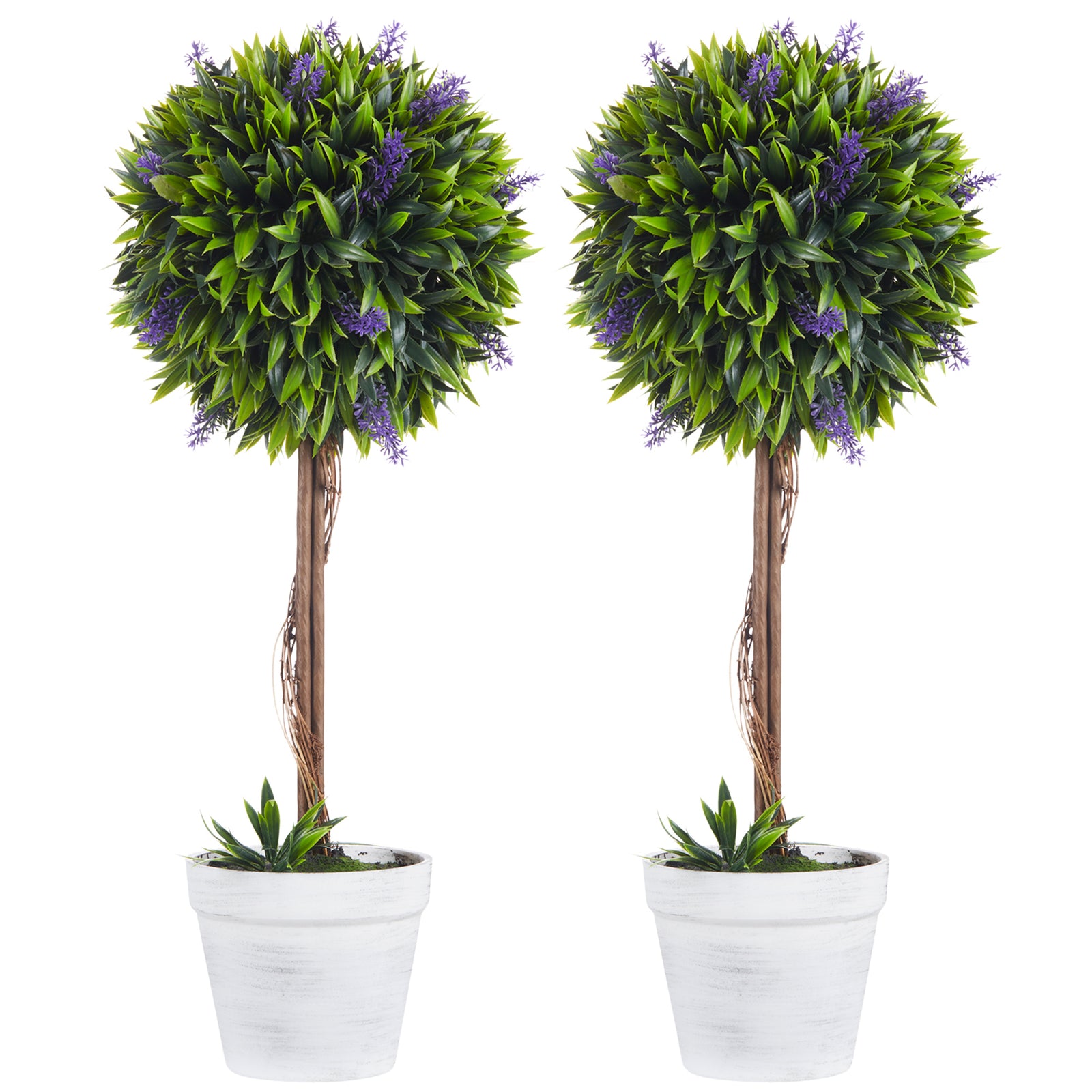 Set of 2 Decorative Artificial Plants Ball Trees with Lavender Flowers in Pot Fake Plants for Home Indoor Outdoor Decor, 60cm, Green