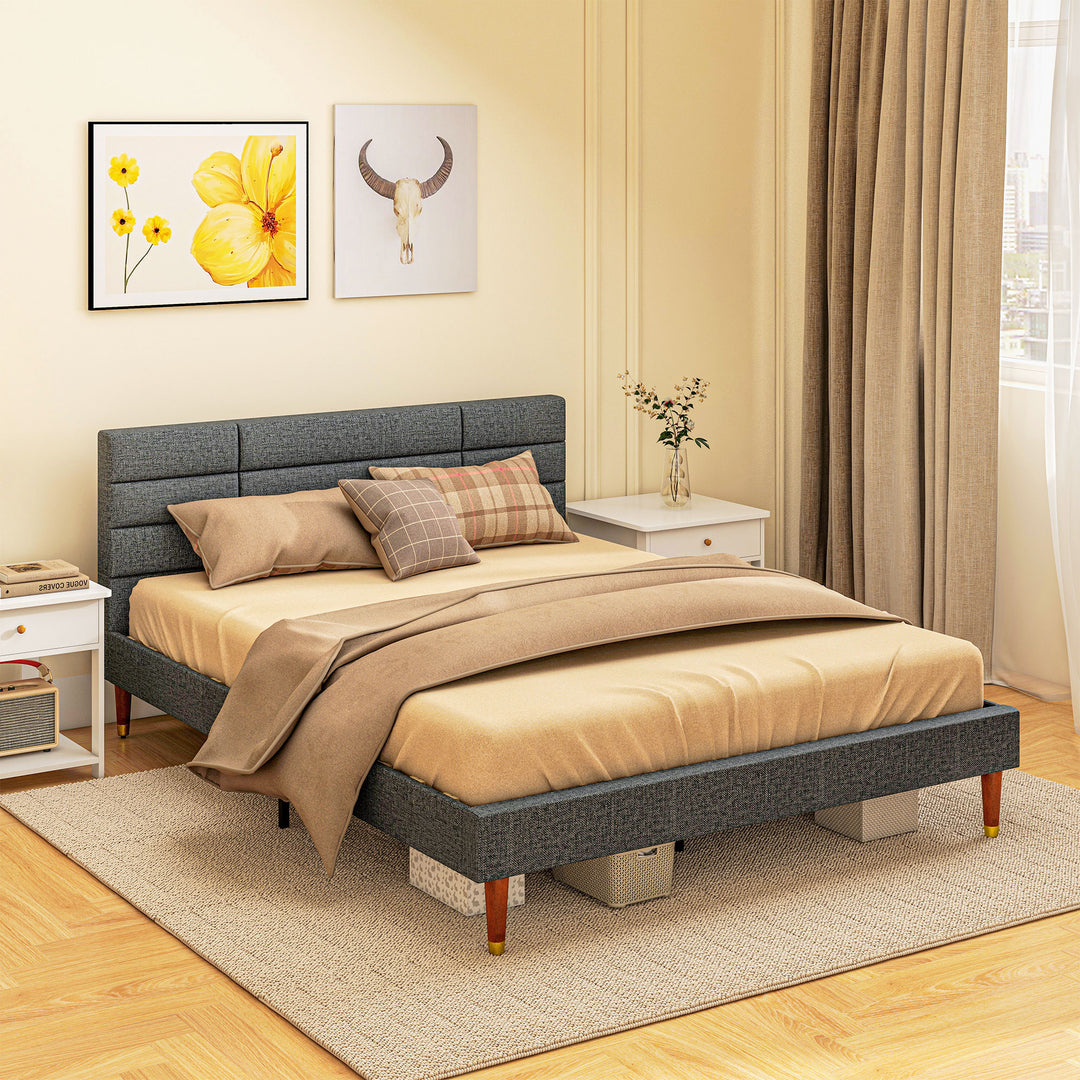 HOMCOM Upholstered King Bed Frame, with Slats - Grey