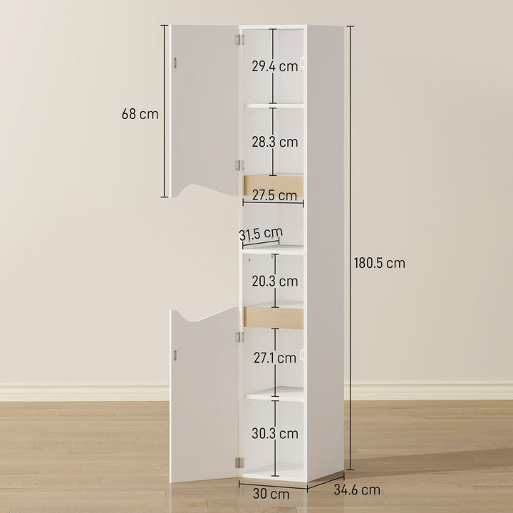 Tall Slim Bathroom Cabinet with 2 Doors, 2 Shelves