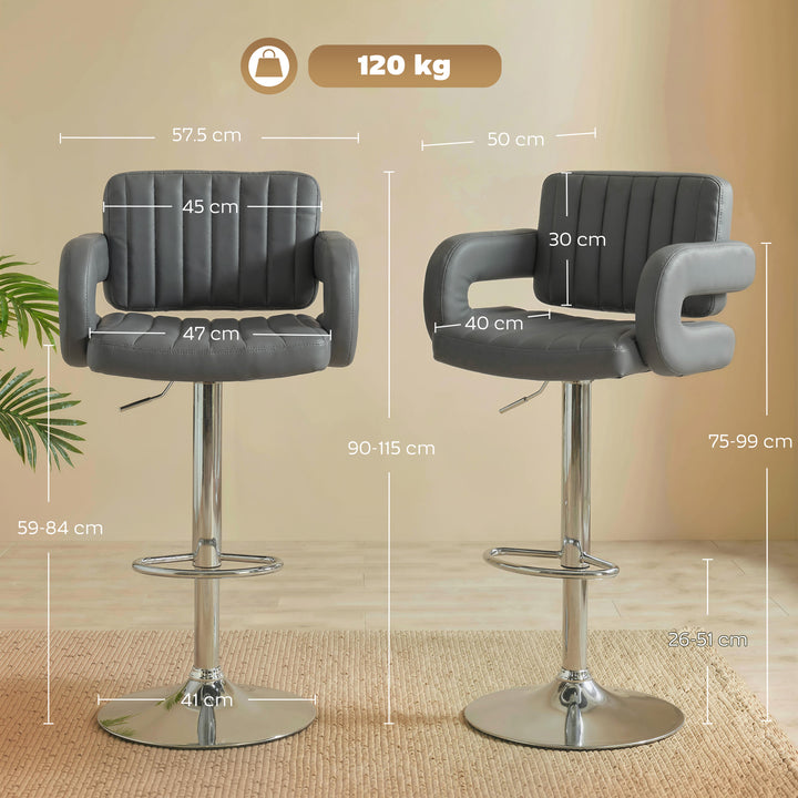 Bar Stools Adjustable Swivel Kitchen Chairs with Backrest Armrest Set 