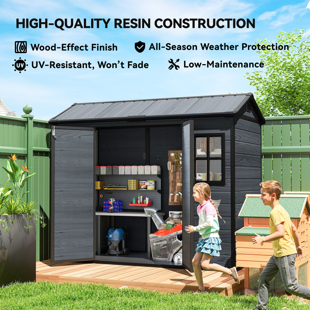 8 x 4 ft Resin Garden Shed, Wood-Effect Outdoor Storage Shed with Floo