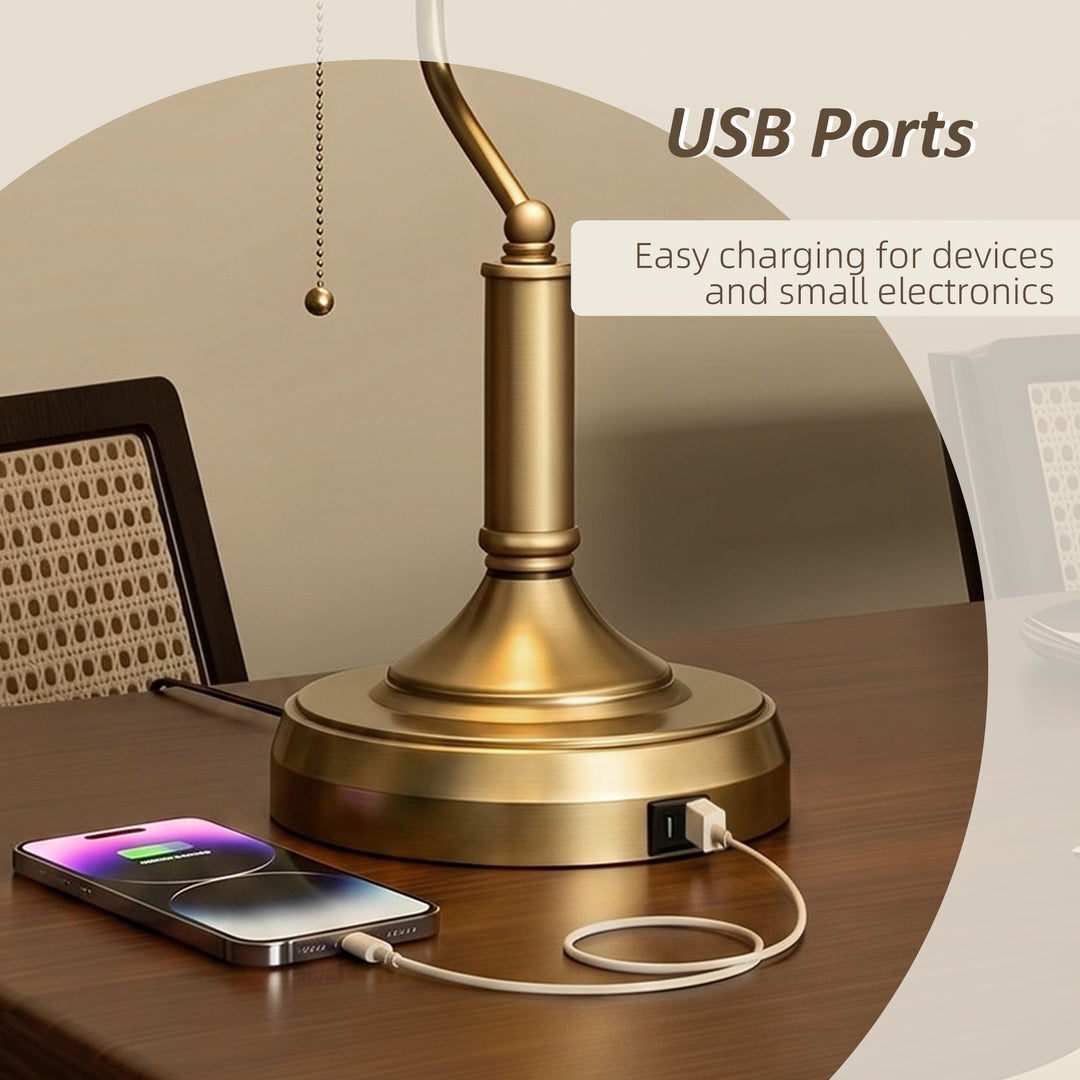 Desk Lamp with USB Ports, Banker&