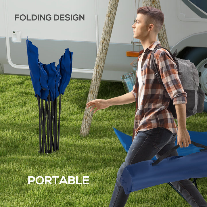 Camping Bed for Adults, Single Folding Camp Bed, Portable Camping Cot with Side Pocket, Headrest and Oxford Seat for Outdoor, Travel, Fishing, Dark Blue