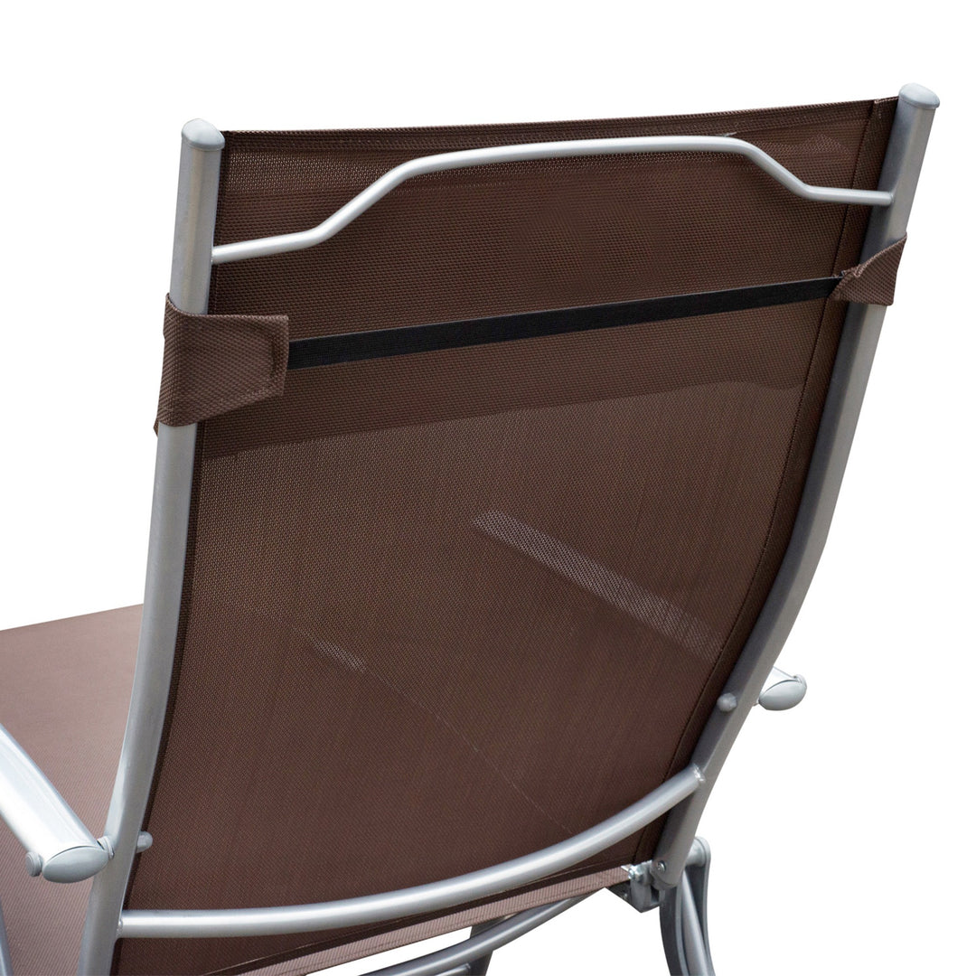 Sun Lounger Steel Frame Outdoor Folding Chaise Texteline Lounge Chair Recliner with Headrest & 7 Levels Adjustable Backrest, Brown