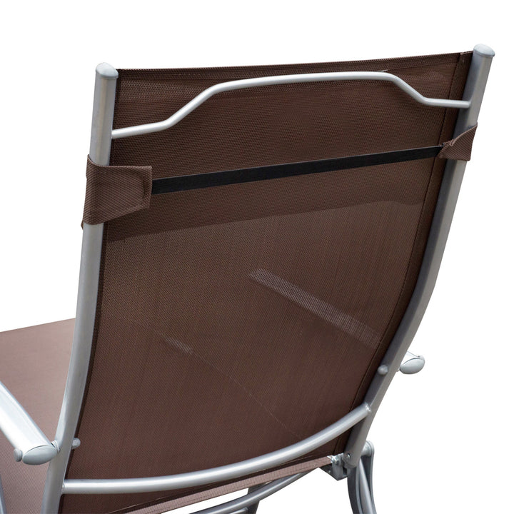 Sun Lounger Steel Frame Outdoor Folding Chaise Texteline Lounge Chair Recliner with Headrest & 7 Levels Adjustable Backrest, Brown