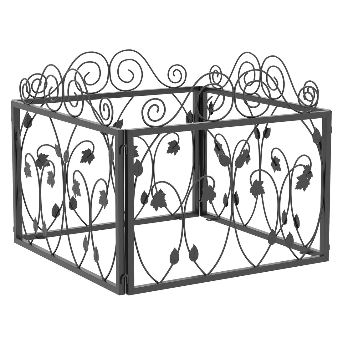 Set of Four 57cm Leaf Scroll Metal Fence Panels - Black