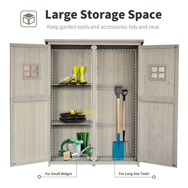 MCL Wooden Garden Shed with Two Windows, Tool Storage Cabinet, Outdoor Double Door Organizer 127.5L x 50W x 164H cm, Grey