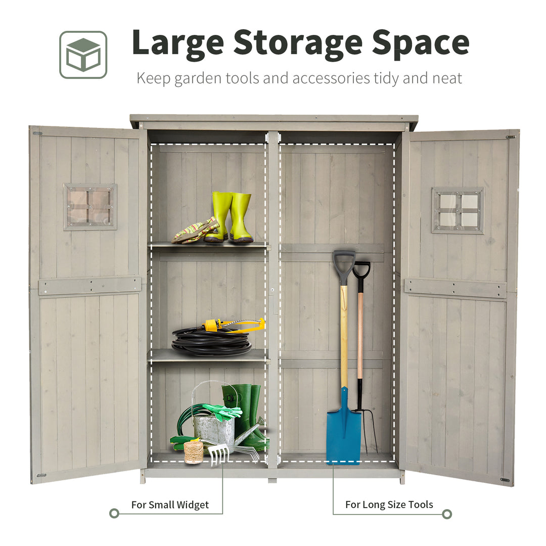 Wooden Garden Shed with Two Windows, Tool Storage Cabinet, Outdoor Double Door Organizer 127.5L x 50W x 164H cm, Grey
