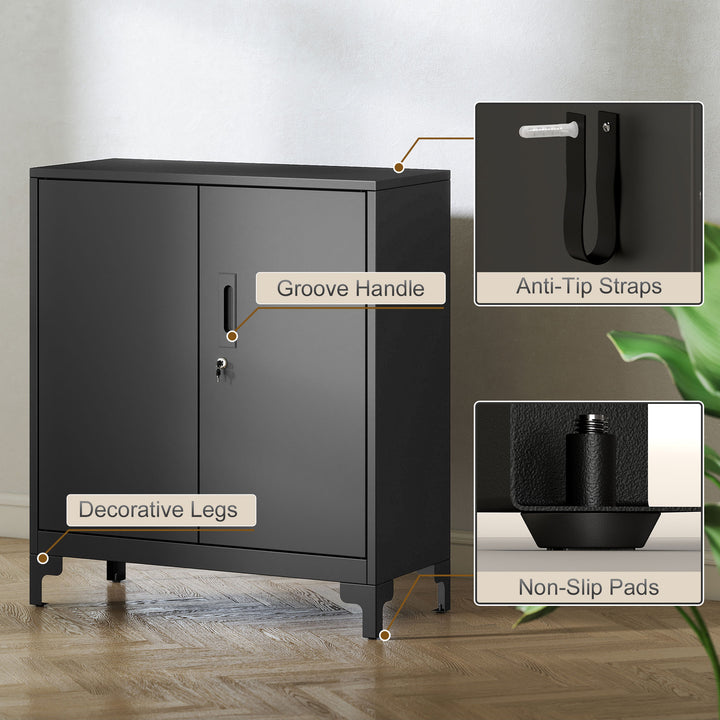 Lockable Metal Filing Cabinet, 2-Tier Storage Cupboard with Double Doo