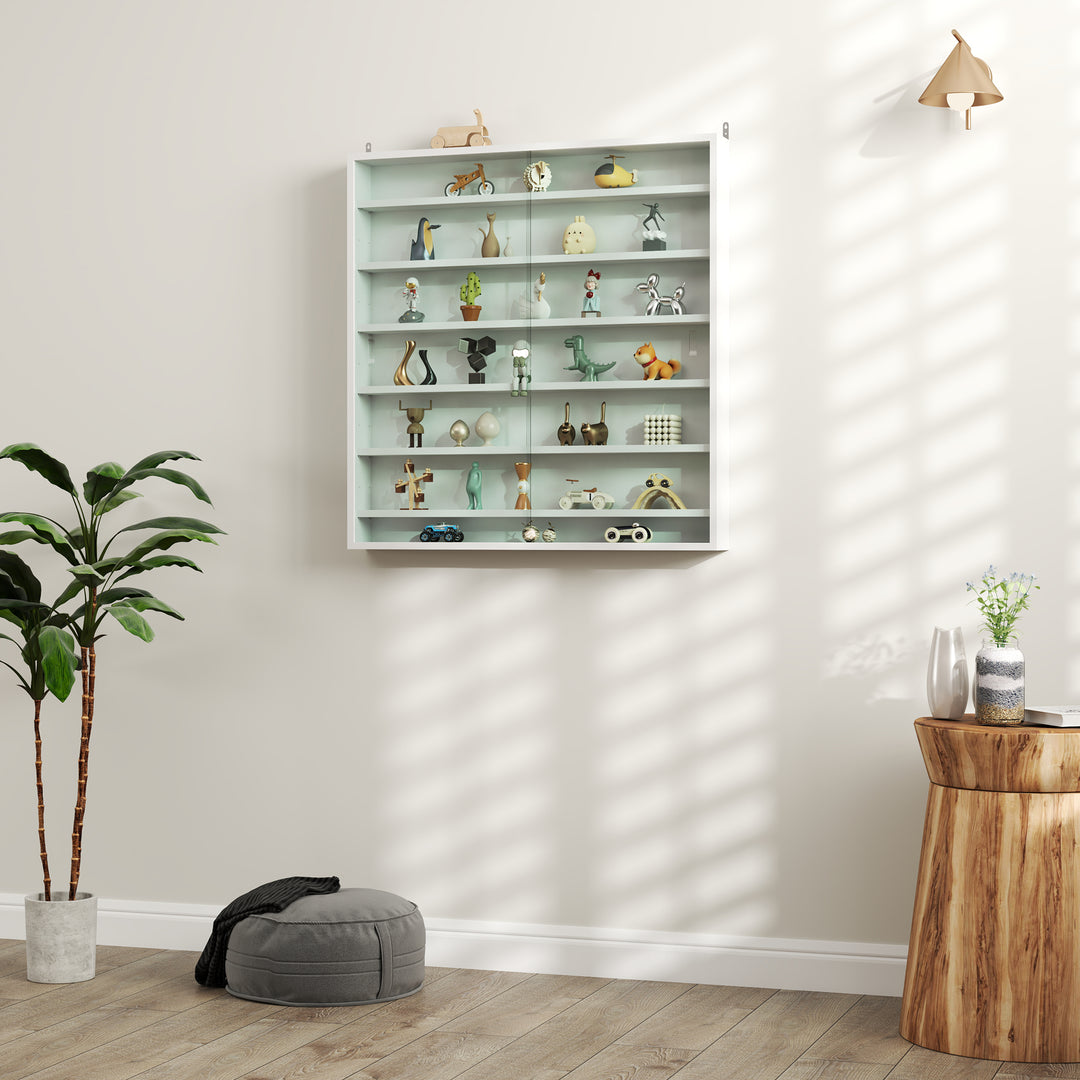Six Shelf Display Cabinet, with Glass Doors - White