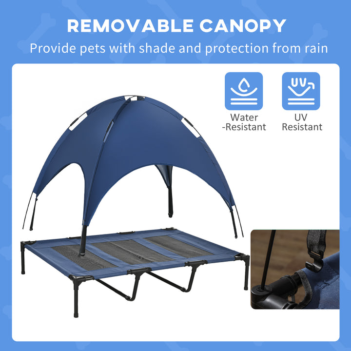 PawHut Elevated Pet Retreat: Waterproof Mesh Cot with UV Canopy for XL Dogs, 122 x 92 x 108 cm, Azure Blue | Aosom UK