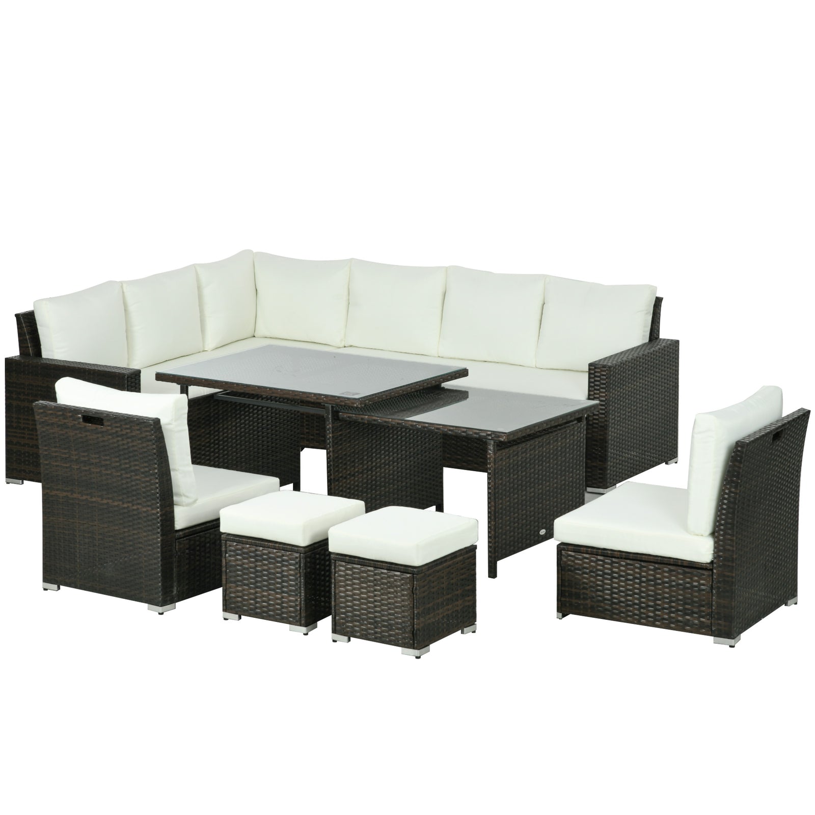Seven-Piece Rattan Garden Sofa Set, with Expanding Table - Cream White