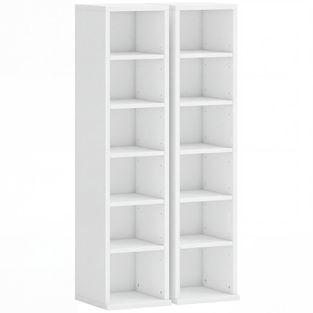 Set of 2 CD Media Display Shelf Unit Tower Rack with Adjustable Shelve