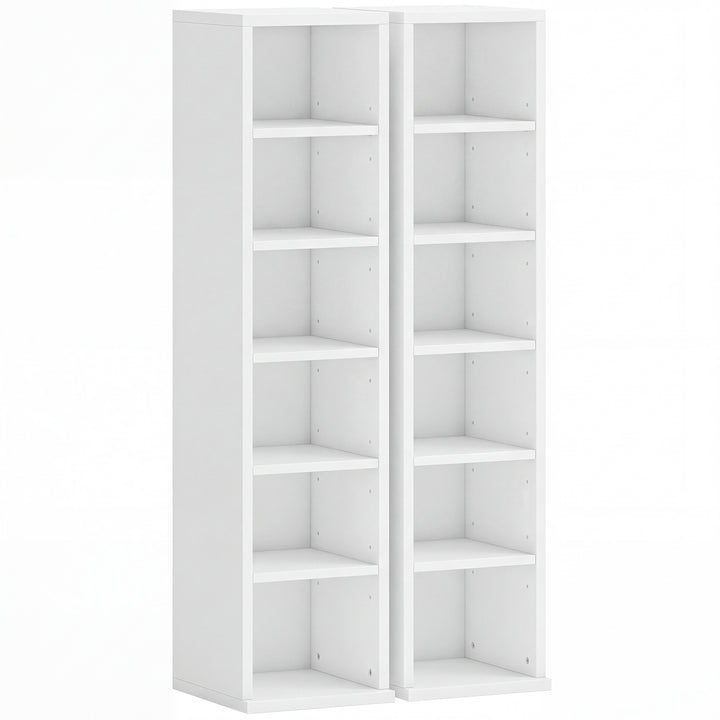 Set of 2 CD Media Display Shelf Unit Tower Rack with Adjustable Shelve