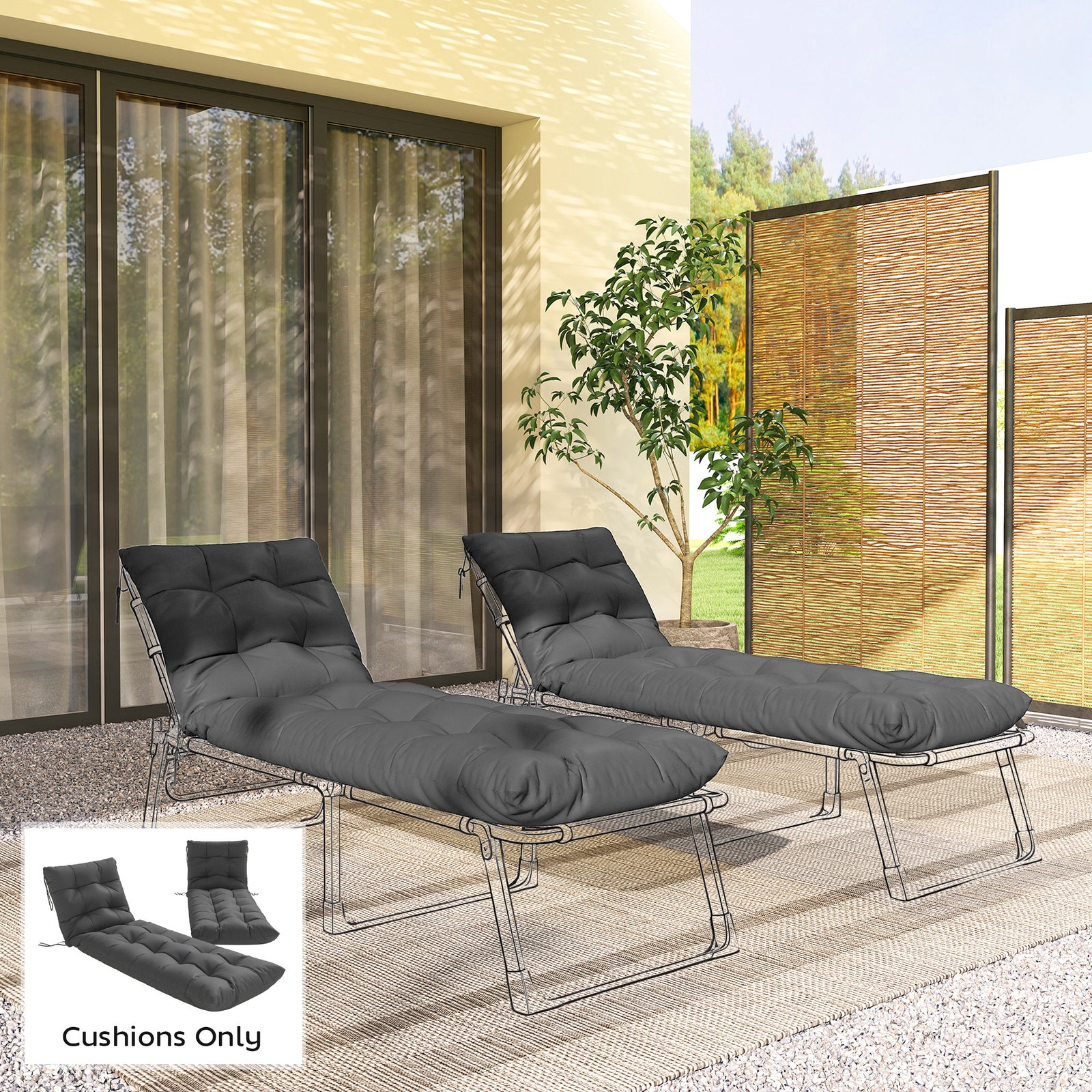 Sun Lounger Cushions Only, Garden Lounge Chair Cushions Set of 2, Sunb