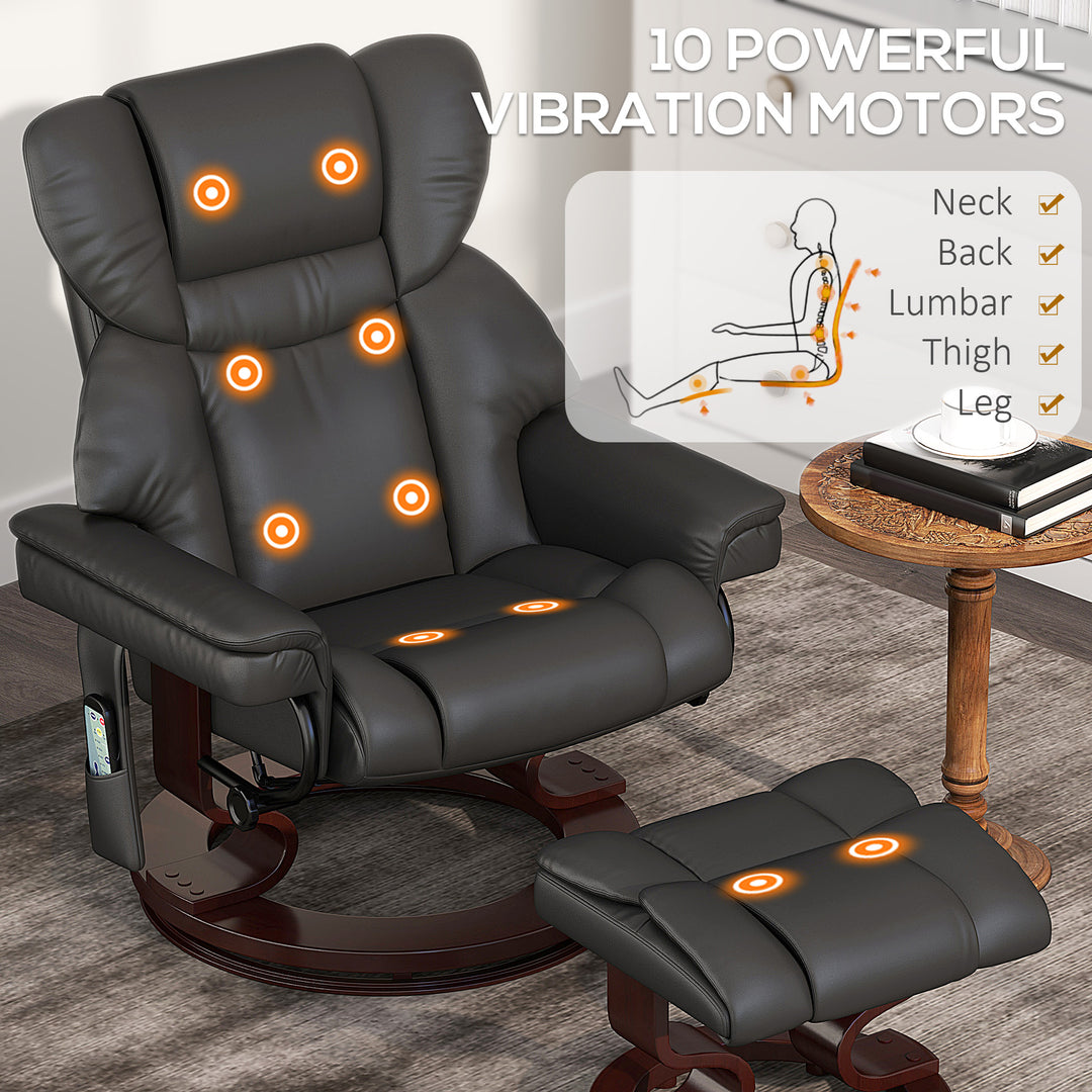 Massage Recliner Chair with Footstool, Upholstered Reclining Armchair with Adjustable Backrest, Steel Frame and Wood Base, Swivel Chair for Living Room, Bedroom, Black