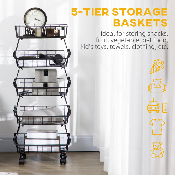 5 Tier Storage Trolley, Stackable Fruit Vegetable Cart for Kitchen, Li