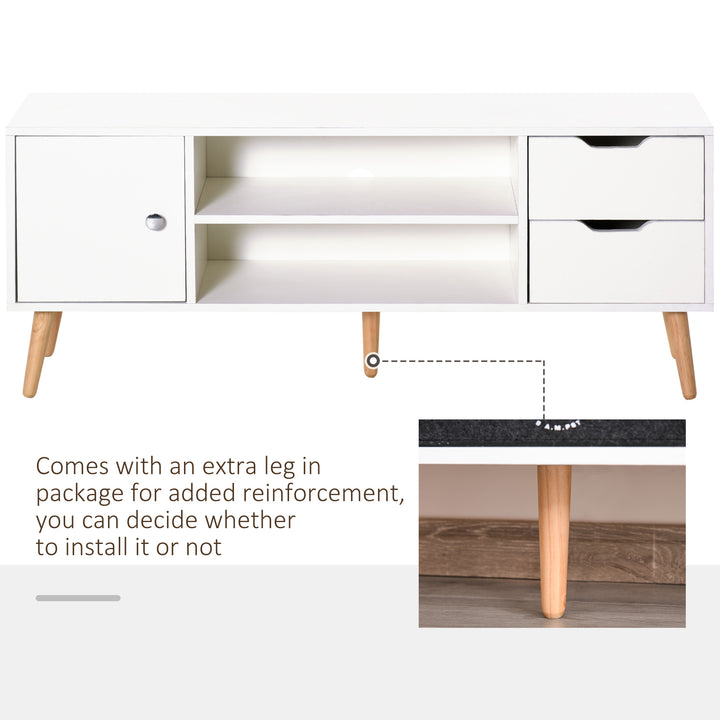 TV Stand for TVs up to 50", TV Console Cabinet with Open Storage Shelf and Drawers for Living Room, Entertainment Room and Bedroom, White